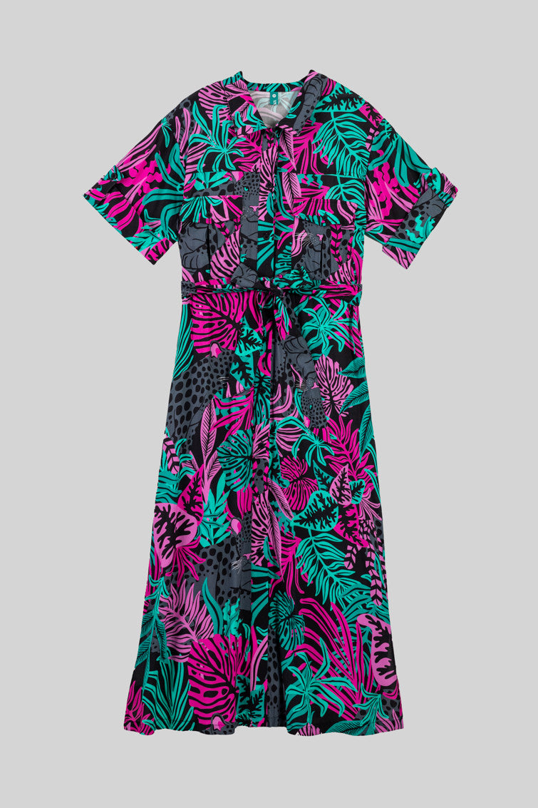 CAMISERO SAFARI MIDI DE HOJAS Y PANTERAS NOCTURNA LOLINA