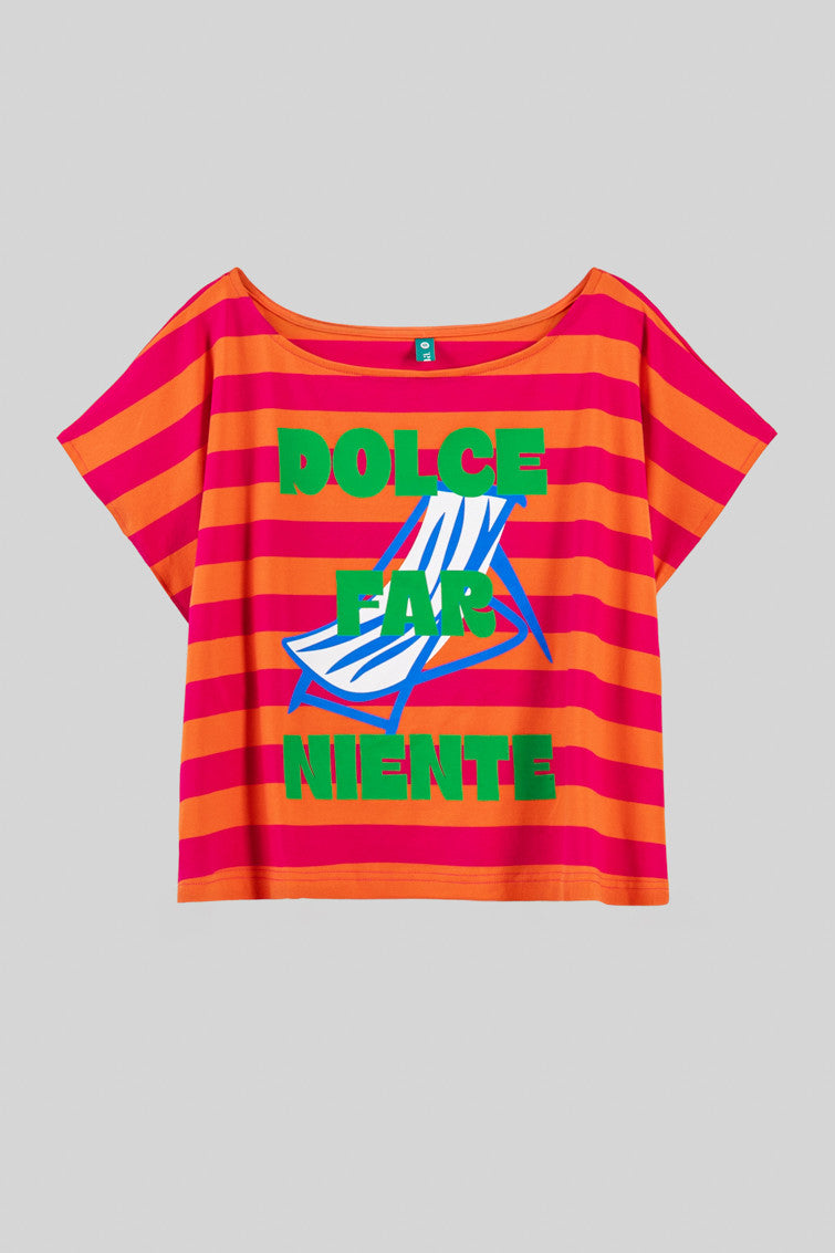 CAMISETA SIN MANGAS DE RAYAS ROSAS Y NARANJAS DOLCE FAR NIENTE LOLINA