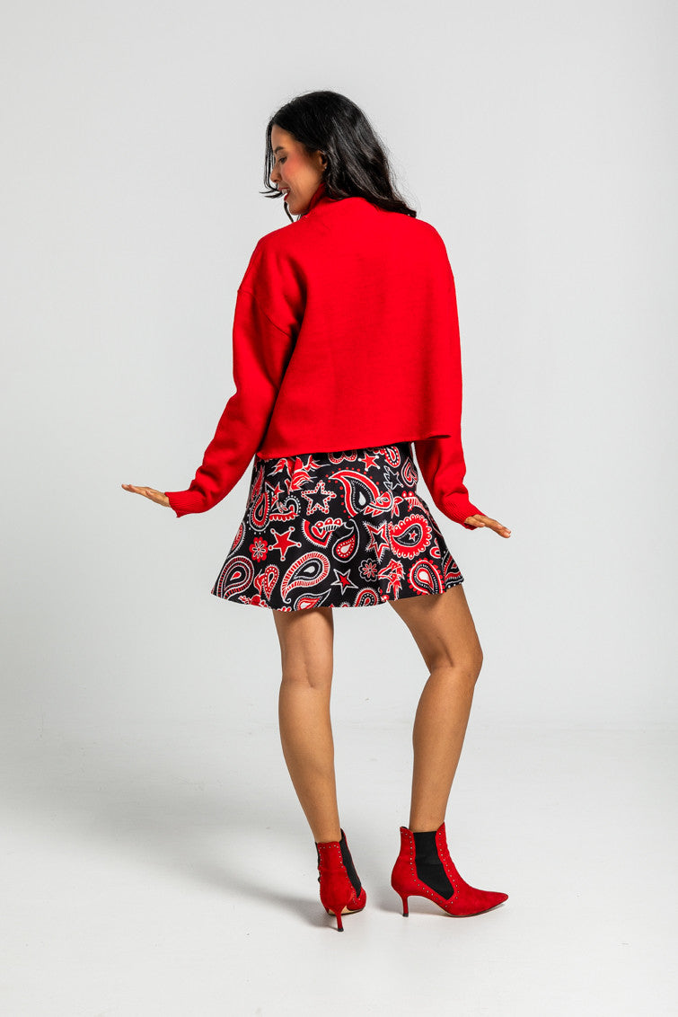FALDA COWBOY DE ESTAMPADO PAISLEY CACHEMIR NEGRO ALMA LIBRE LOLINA