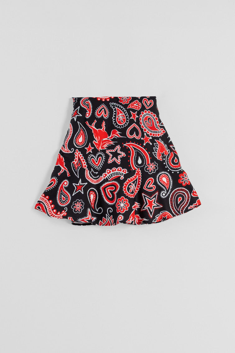 FALDA COWBOY DE ESTAMPADO PAISLEY CACHEMIR NEGRO ALMA LIBRE LOLINA