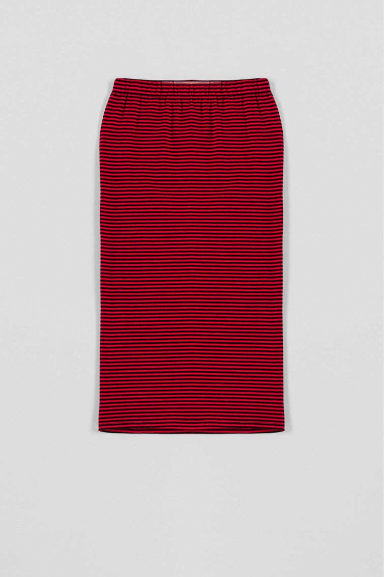 FALDA MIDI ELÁSTICA DE RAYA ROJA Y NEGRA LOLINA