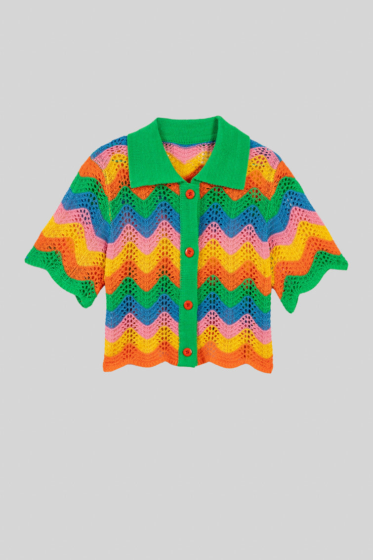 TOP CAMISERO CALADO DE ONDAS MULTICOLOR ÉCHATE FLORES LOLINA