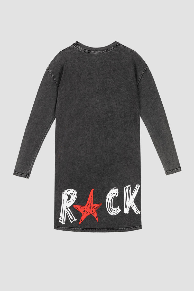 VESTIDO MINI CAMISETA DE ALGODÓN DESGASTADO ROCK AND ROLL LOLINA