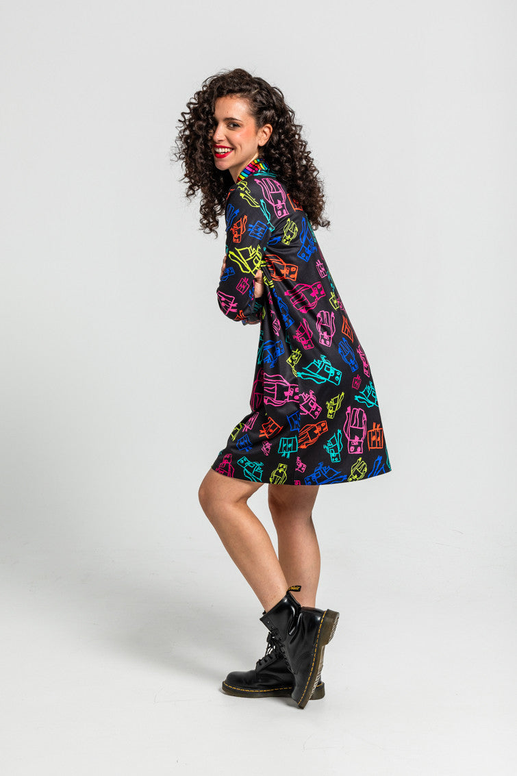 VESTIDO POLO DE GARABATOS DE ROBOTS MULTICOLOR LOLINA