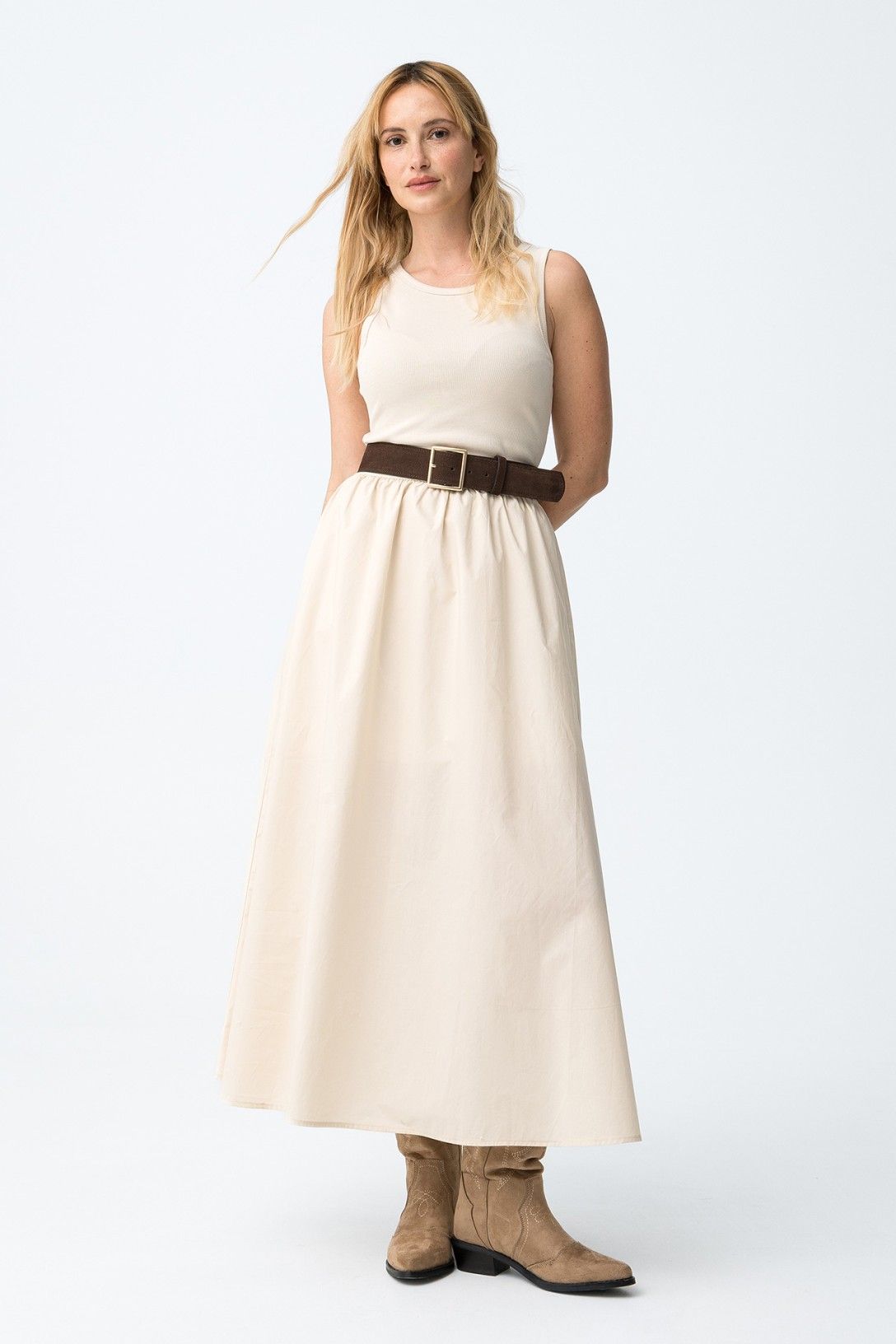 VESTIDO SIN MANGAS COLOR BEIGE TIFFOSI