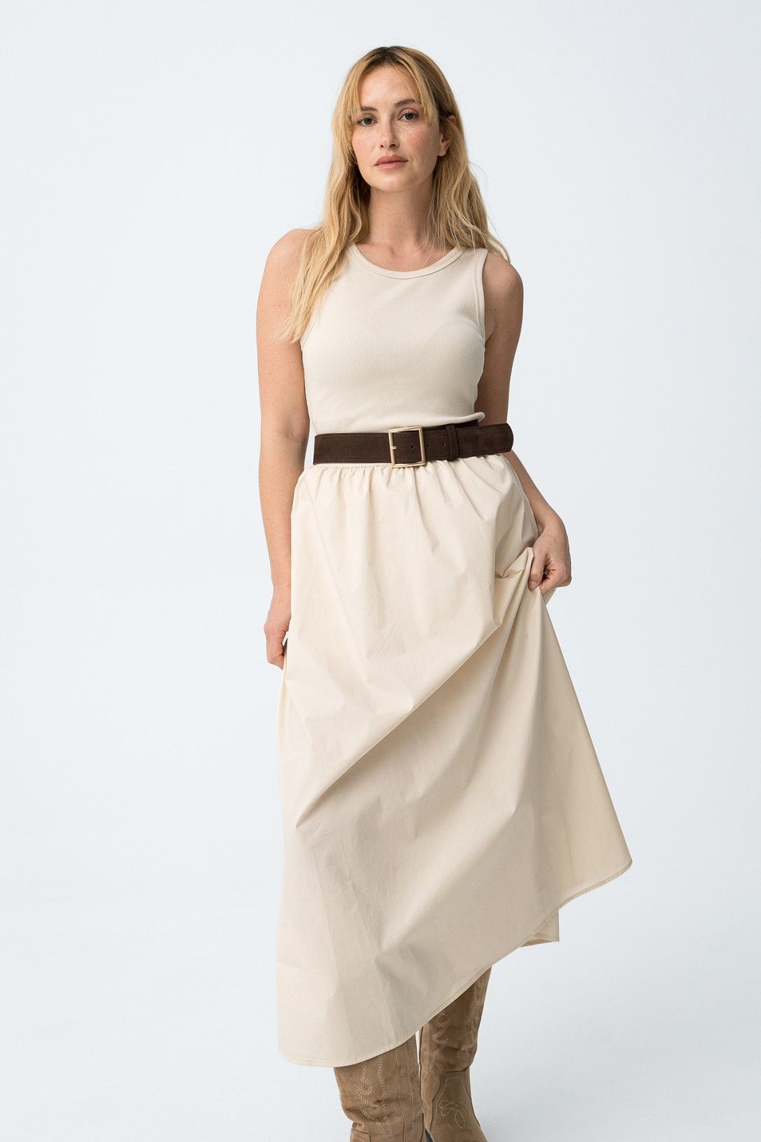 VESTIDO SIN MANGAS COLOR BEIGE TIFFOSI