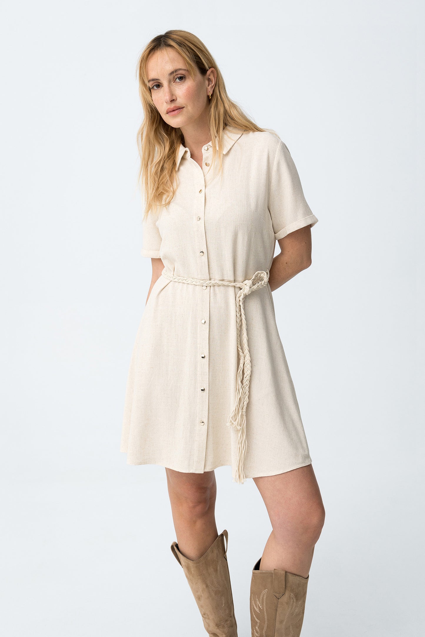 VESTIDO CORTO BEIGE BOTONES TIFFOSI