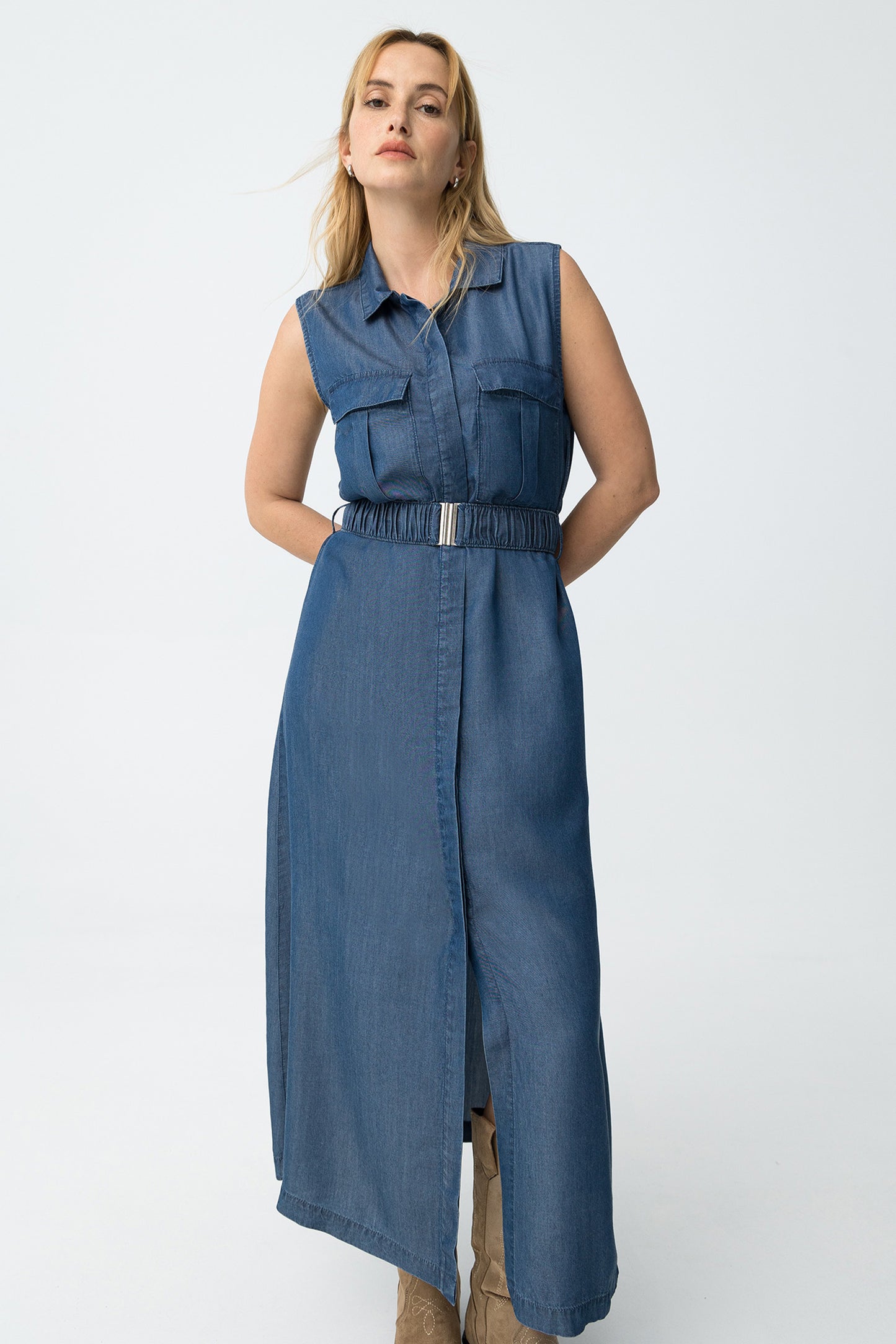 VESTIDO MIDI AZUL OSCURO TIFFOSI