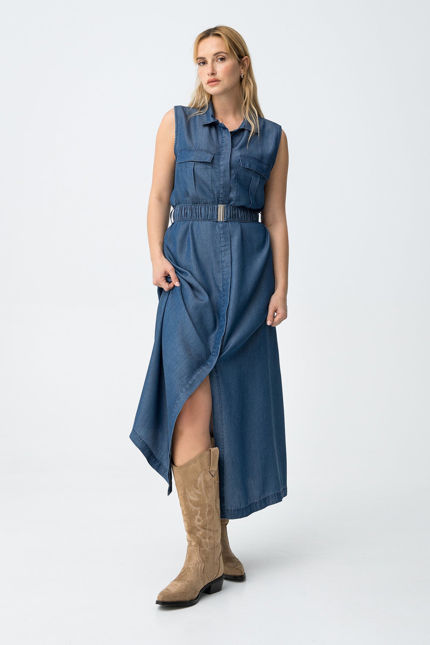 VESTIDO MIDI AZUL OSCURO TIFFOSI