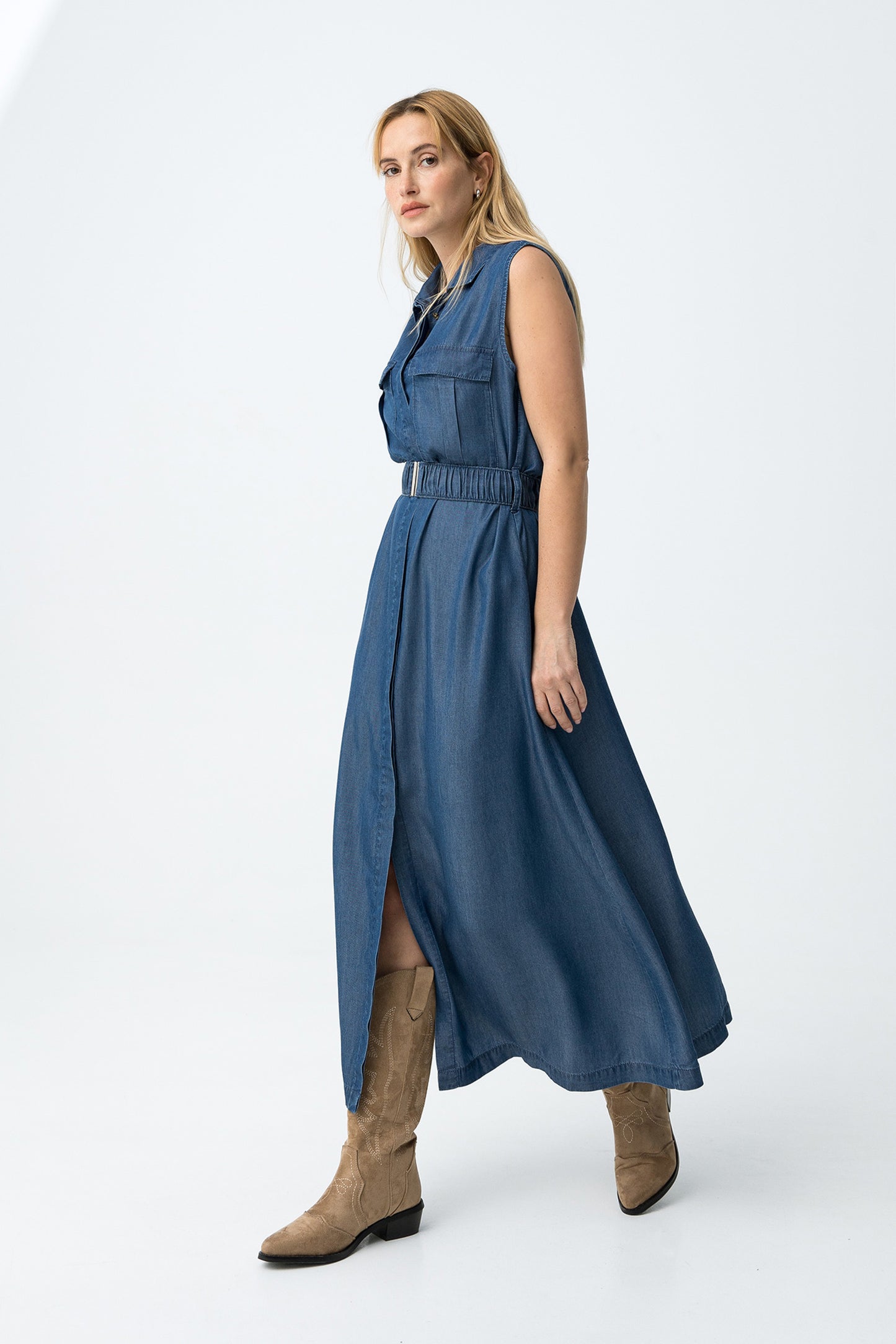 VESTIDO MIDI AZUL OSCURO TIFFOSI