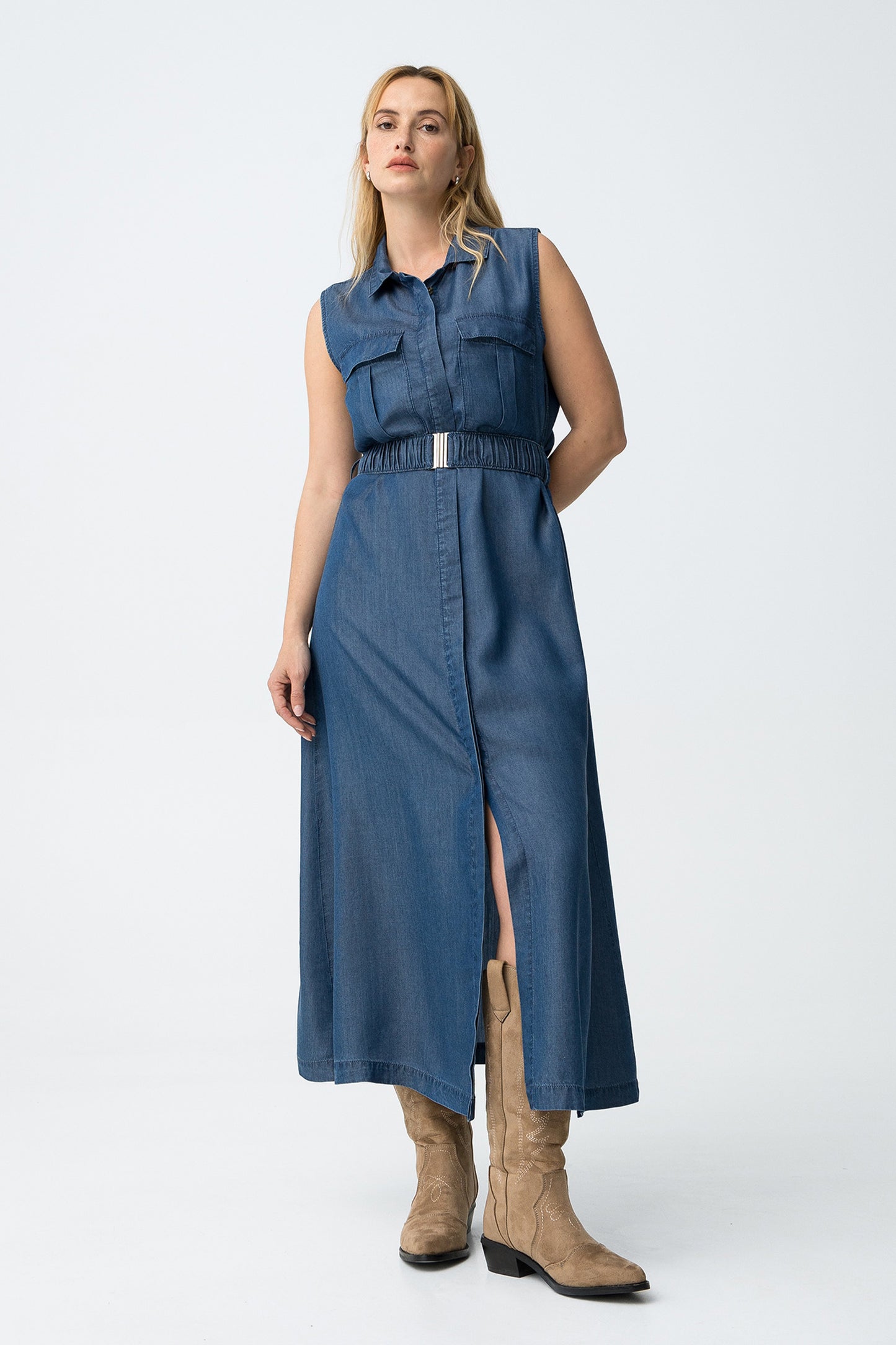 VESTIDO MIDI AZUL OSCURO TIFFOSI