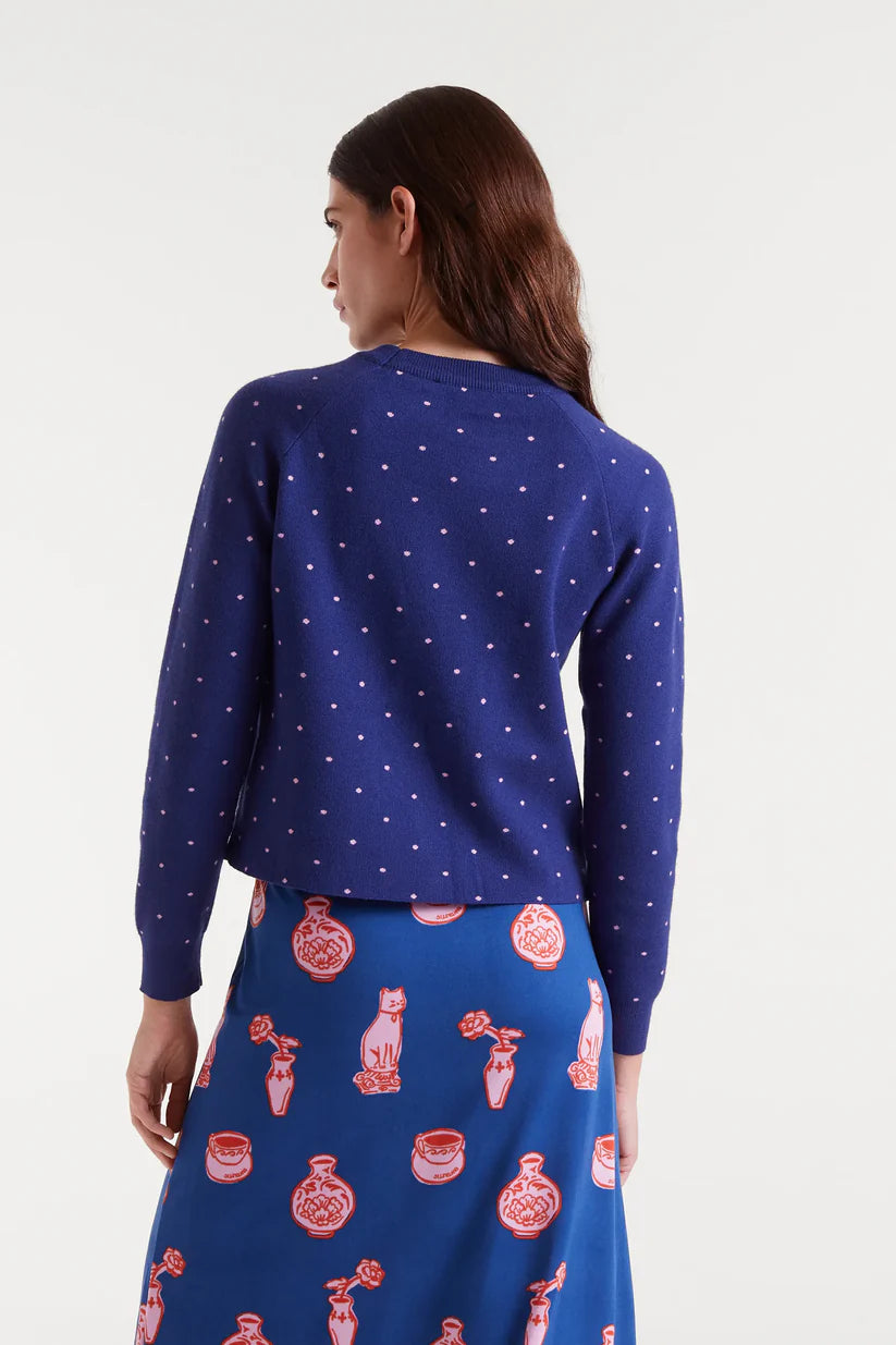 JERSEY PUNTO JACQUARD ESTAMPADO TOPOS MINI NAVY BLUE Y ROSA COMPAÑÍA FANTÁSTICA