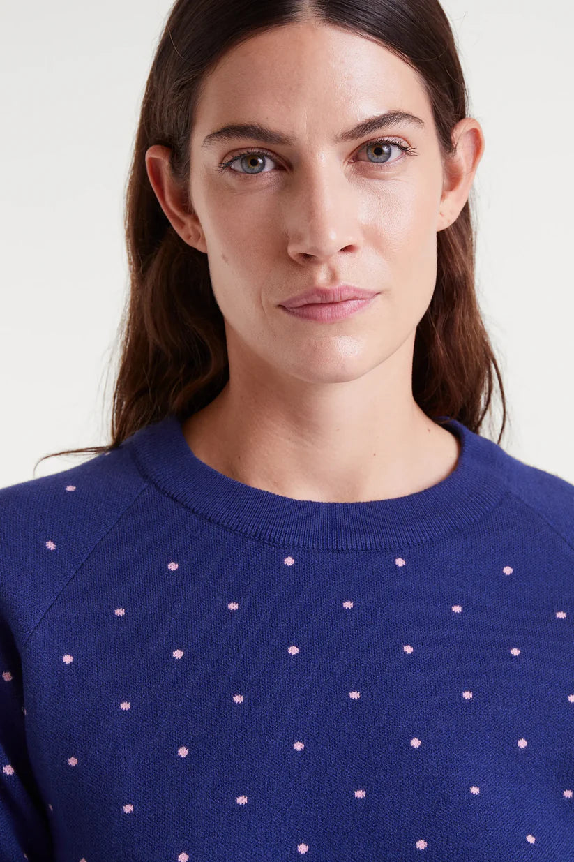 JERSEY PUNTO JACQUARD ESTAMPADO TOPOS MINI NAVY BLUE Y ROSA COMPAÑÍA FANTÁSTICA