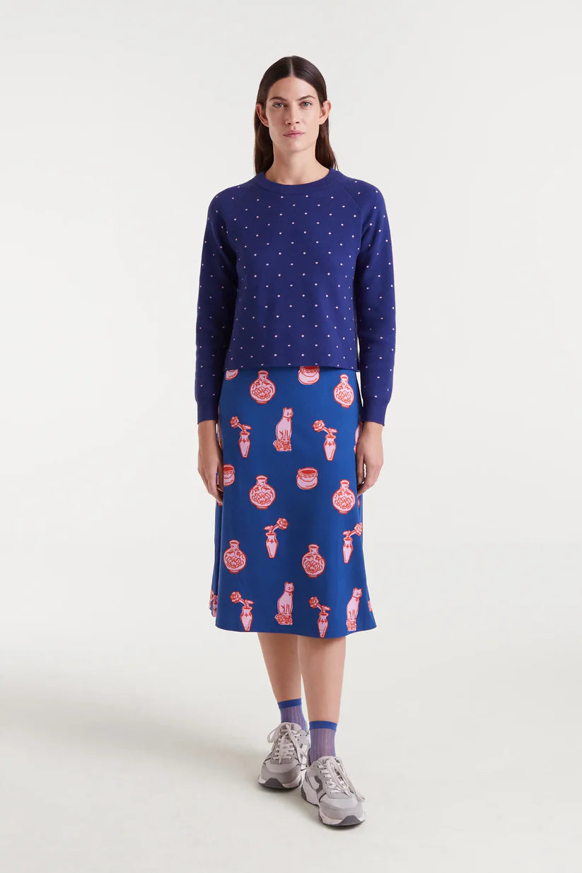 JERSEY PUNTO JACQUARD ESTAMPADO TOPOS MINI NAVY BLUE Y ROSA COMPAÑÍA FANTÁSTICA