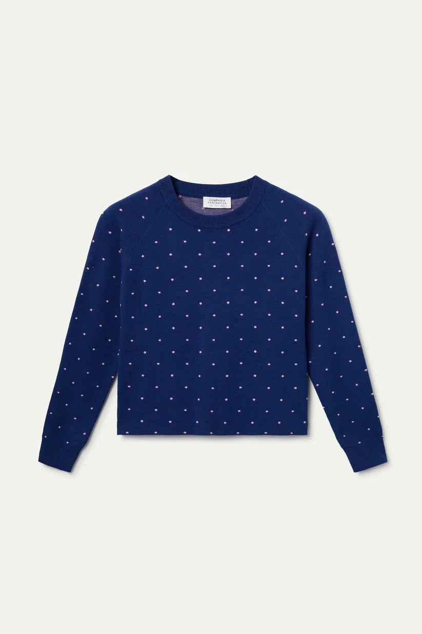 JERSEY PUNTO JACQUARD ESTAMPADO TOPOS MINI NAVY BLUE Y ROSA COMPAÑÍA FANTÁSTICA