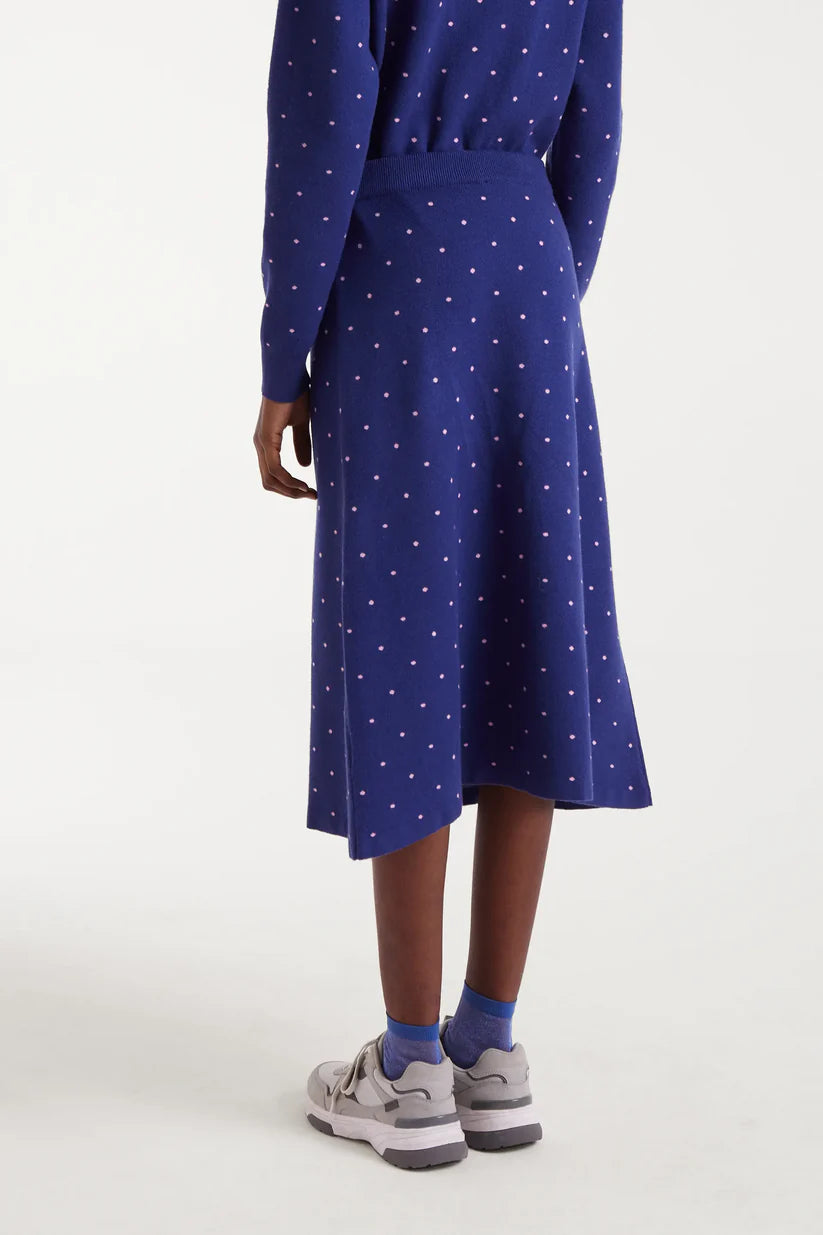 FALDA MIDI PUNTO JACQUARD ESTAMPADO TOPOS MINI NAVY BLUE Y ROSA COMPAÑÍA FANTÁSTICA