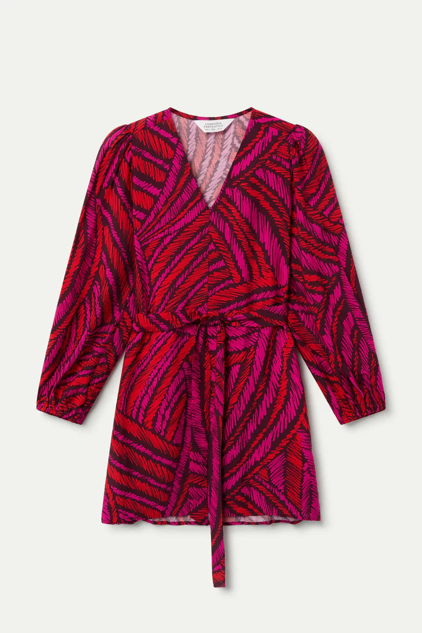 VESTIDO CORTO CREPÉ  LIGERO CON ESTAMPADO FEDORA COMPAÑÍA FANTÁSTICA