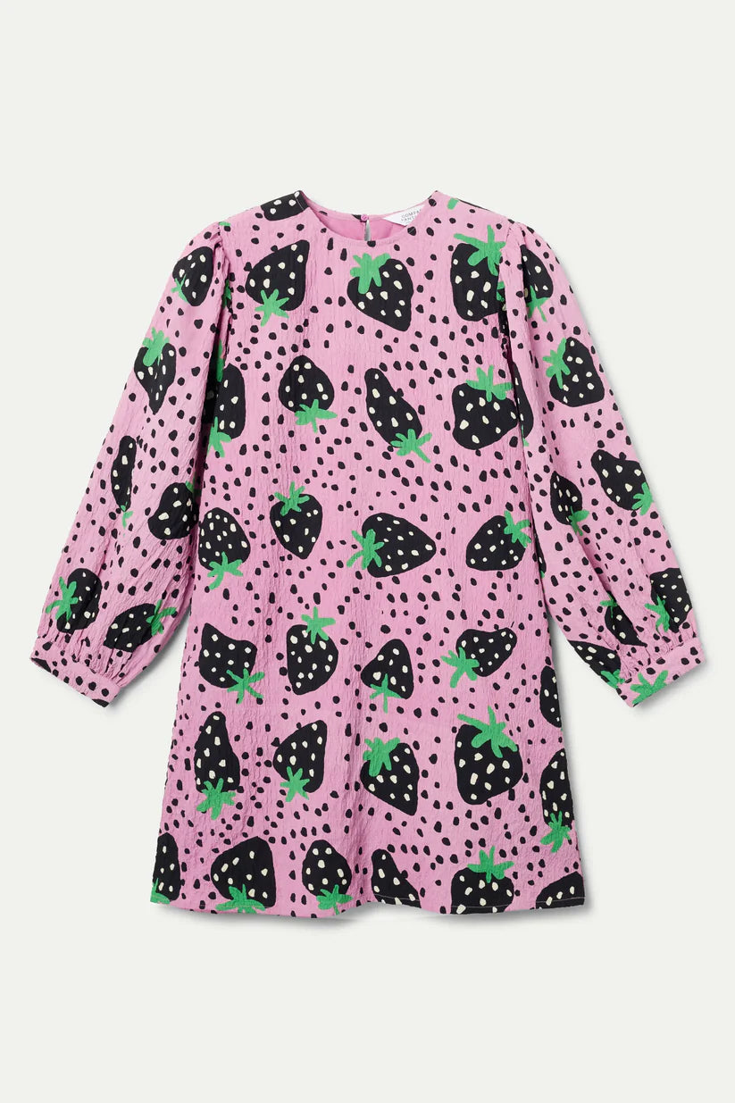 VESTIDO CORTO ESTAMPADO FRESAS NEGRAS COMPAÑÍA FANTÁSTICA