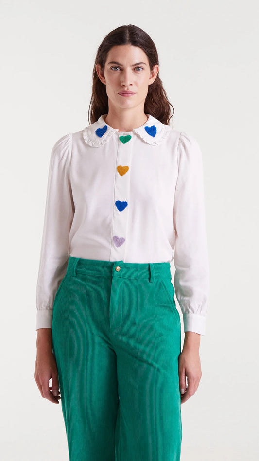 CAMISA BLANCA BORDADO CORAZONES COMPAÑÍA FANTÁSTICA