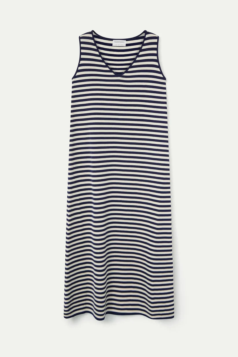 VESTIDO LARGO DE PUNTO RAYAS BLANCO Y AZUL MARINO COMPAÑÍA FANTÁSTICA