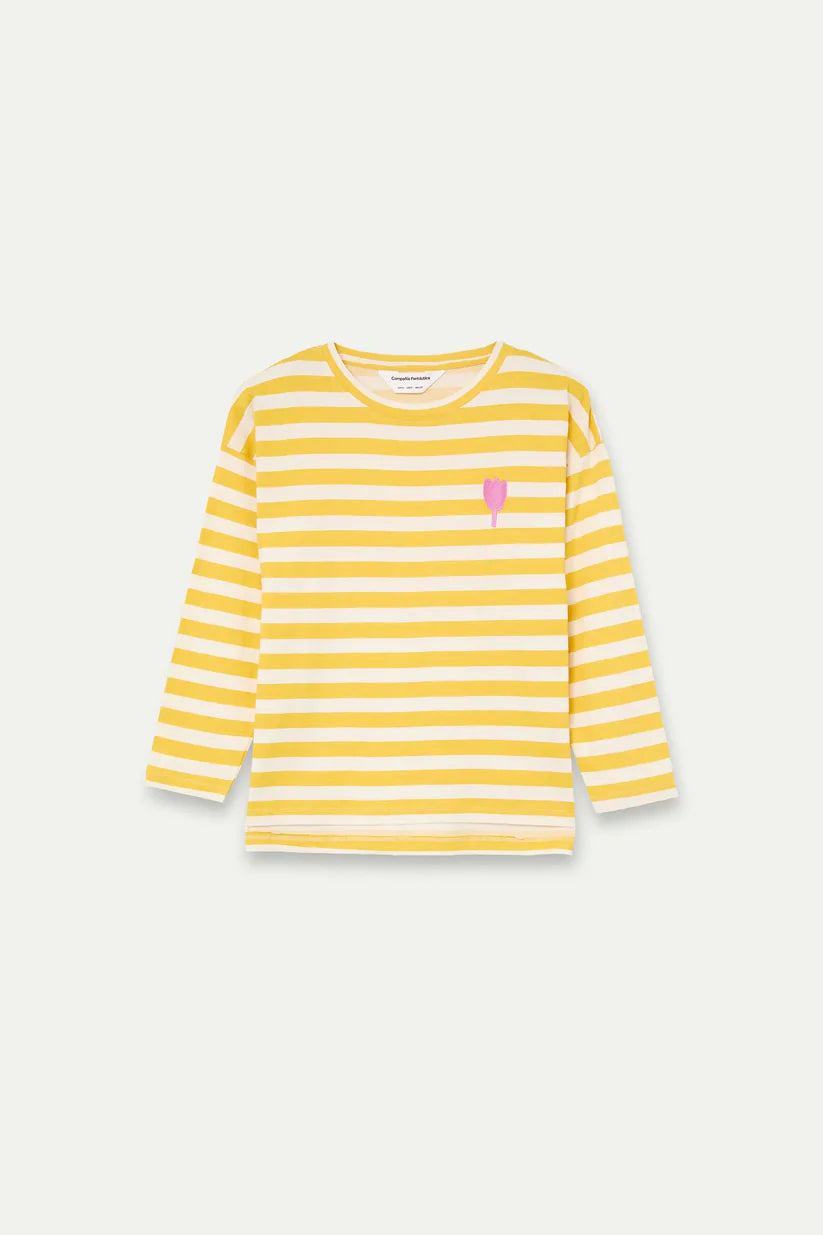 CAMISETA RAYAS AMARILLAS BORDADO DE TULIPÁN COMPAÑÍA FANTÁSTICA