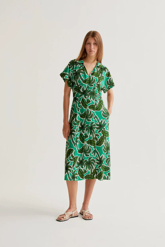 VESTIDO MIDI ESTAMPADO PALM TREE COMPAÑÍA FANTÁSTICA