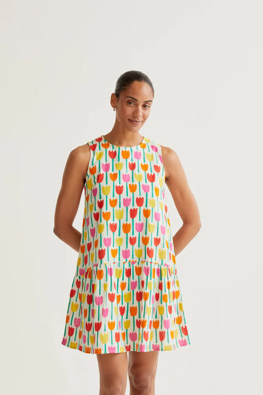 VESTIDO CORTO ESTAMPADO TULIPA COMPAÑÍA FANTÁSTICA