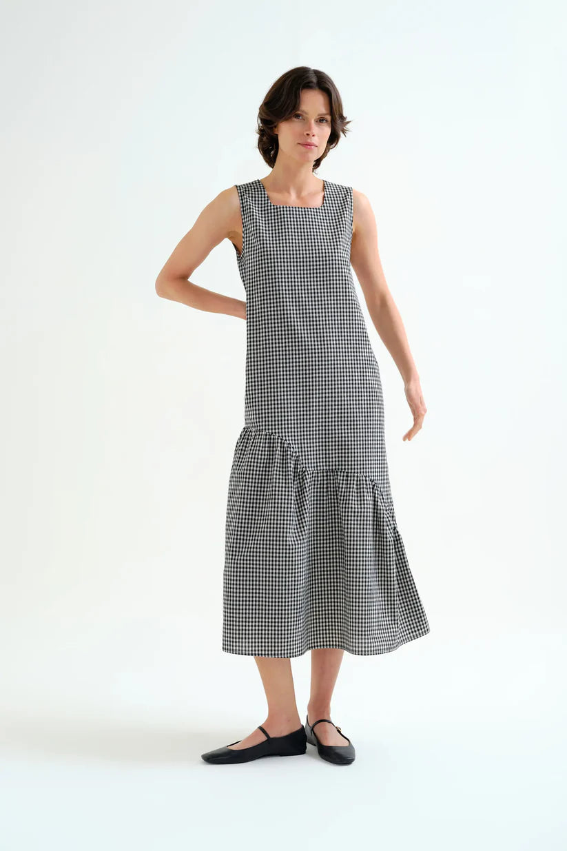 VESTIDO MIDI CUADROS VICHY NEGRO COMPAÑÍA FANTÁSTICA