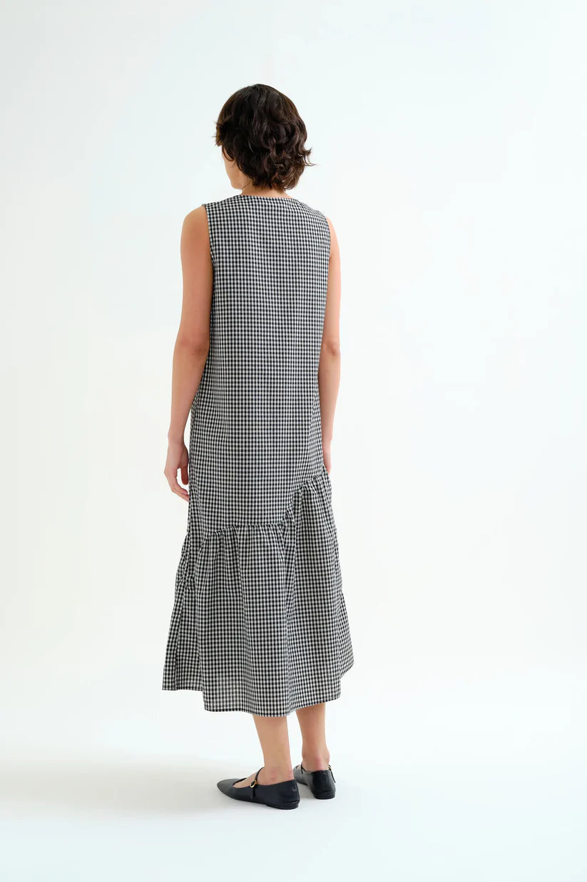 VESTIDO MIDI CUADROS VICHY NEGRO COMPAÑÍA FANTÁSTICA