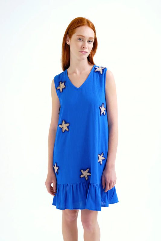 VESTIDO CORTO 100% ALGODÓN CON APLIQUES DE ESTRELLAS COMPAÑÍA FANTÁSTICA