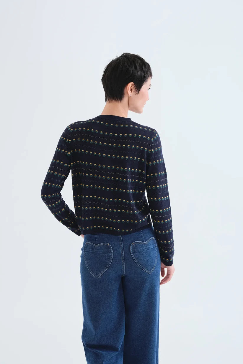 CARDIGAN AZUL MARINO CON FLORES BORDADAS COMPAÑÍA FANTÁSTICA