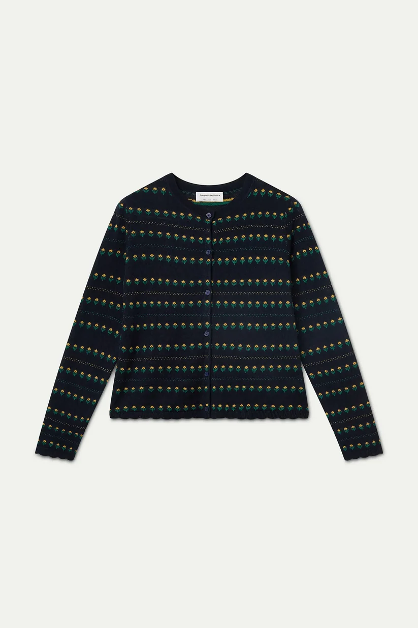 CARDIGAN AZUL MARINO CON FLORES BORDADAS COMPAÑÍA FANTÁSTICA