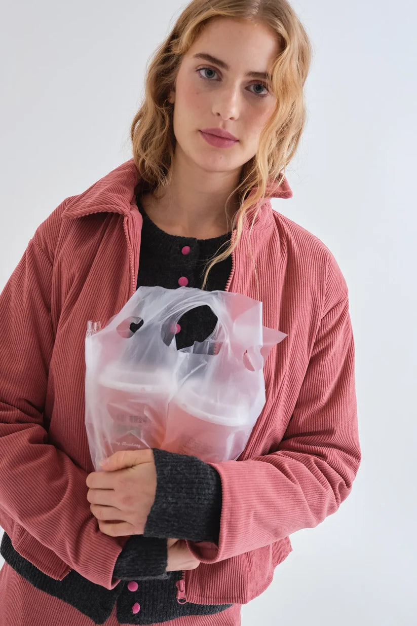 CÁRDIGAN GRIS OSCURO CON BOTONES ROSA COMPAÑÍA FANTÁSTICA