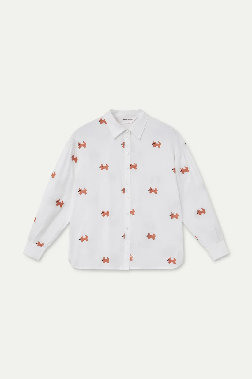 CAMISA 100% ALGODÓN CON BORDADO DE ZORRITOS COMPAÑÍA FANTÁSTICA