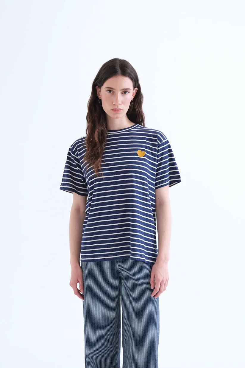 CAMISETA 100% ALGODÓN ESTAMPADO RAYAS AZUL MARINO COMPAÑÍA FANTÁSTICA