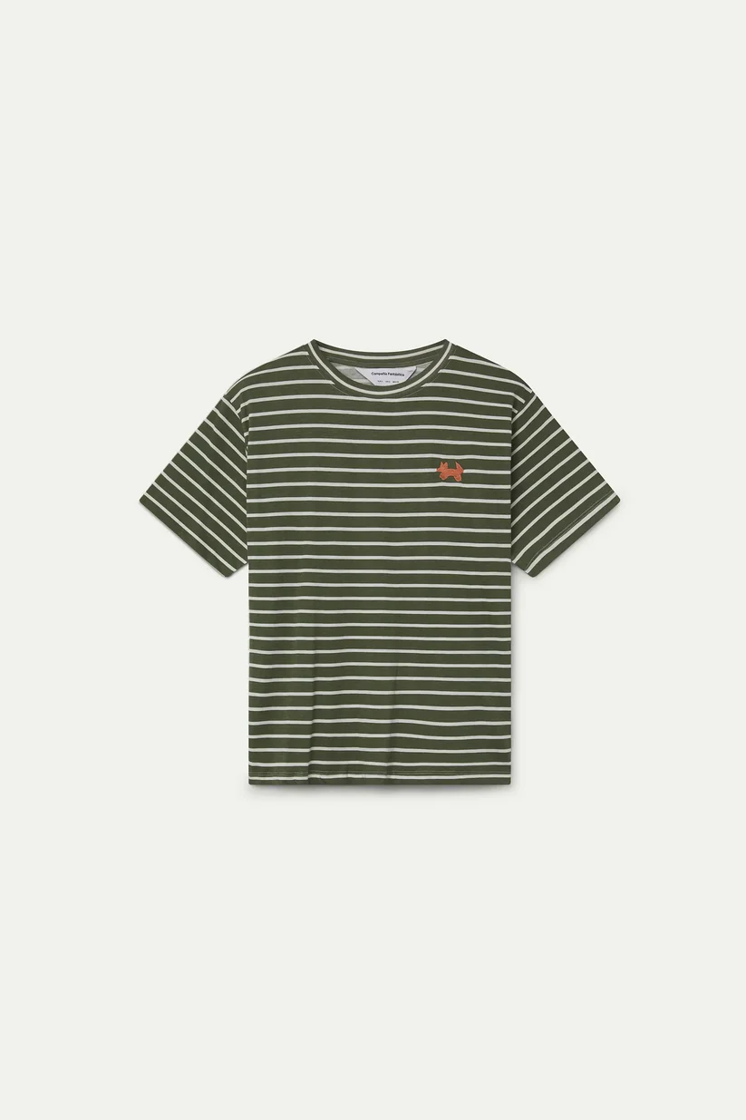 CAMISETA 100% ALGODÓN ESTAMPADO RAYAS VERDE OLIVA COMPAÑÍA FANTÁSTICA