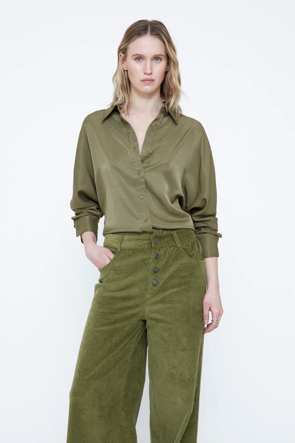 CAMISA SATIN VERDE OLIVA WILD PONY