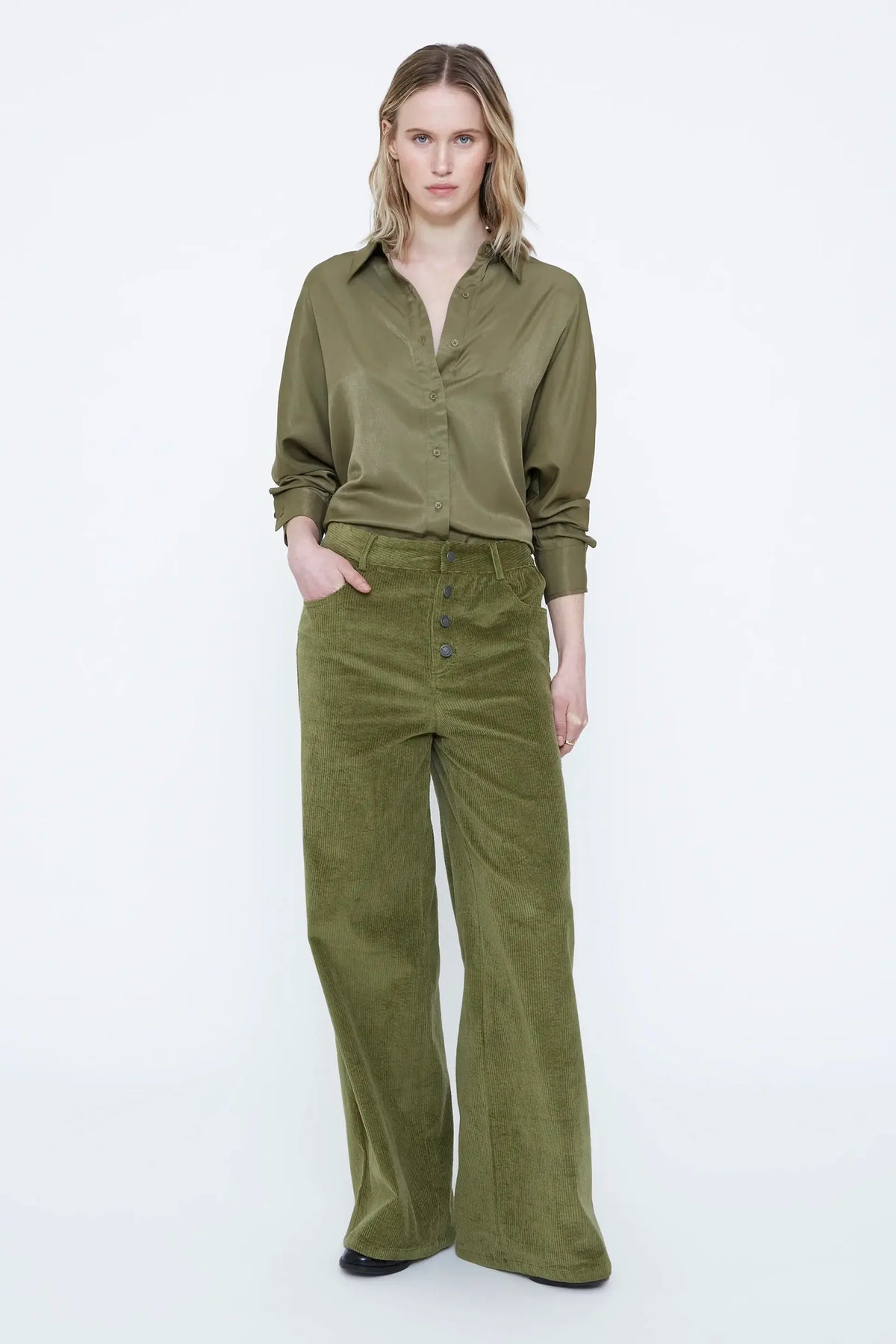 CAMISA SATIN VERDE OLIVA WILD PONY