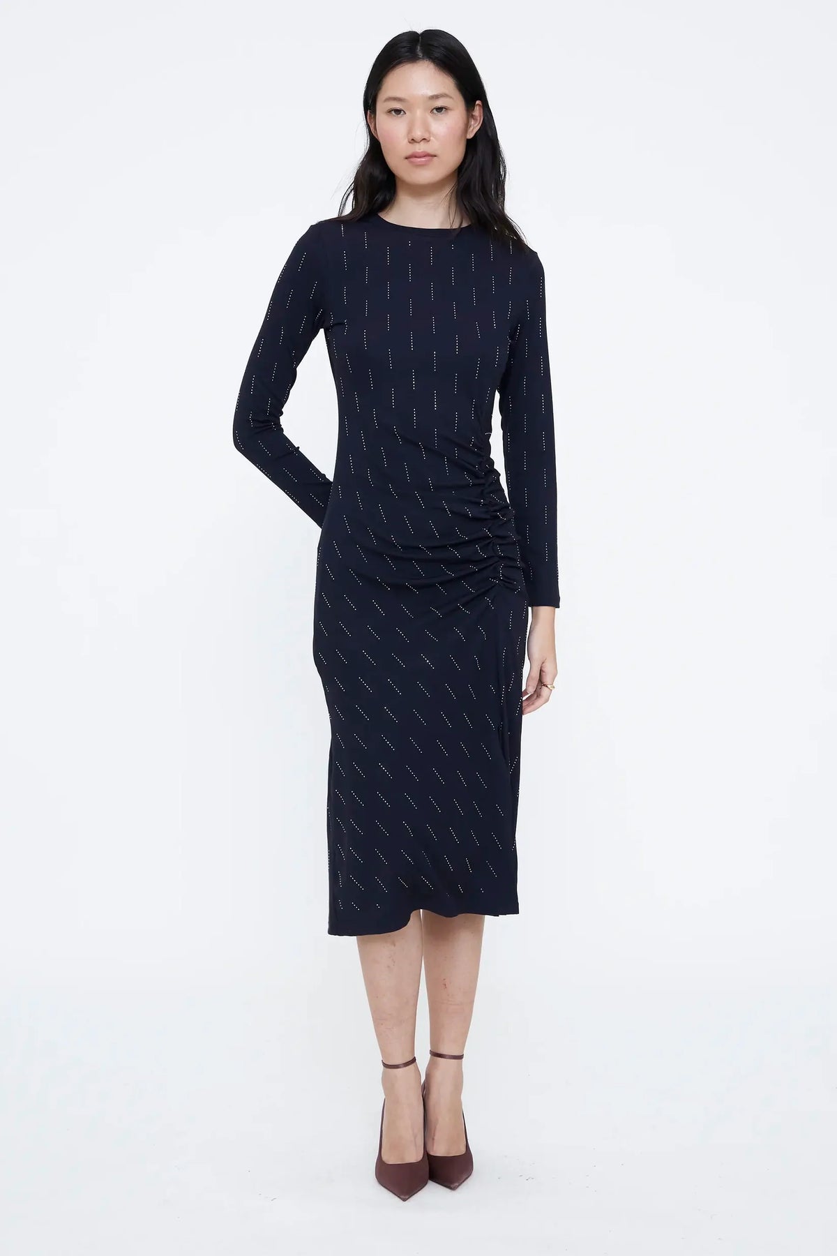 VESTIDO MIDI AZUL MARINO CON APLIQUES BLANCOS WILD PONY