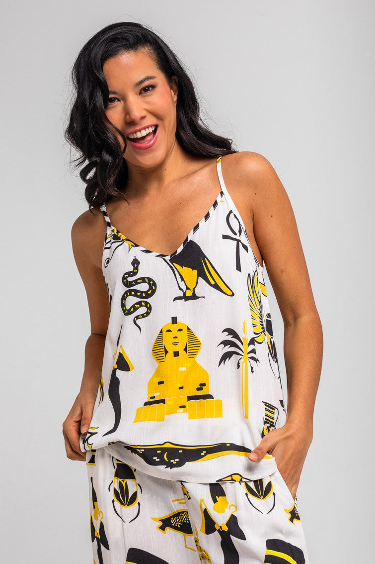 BLUSA LENCERA BLANCA DE ELEMENTOS EGIPCIOS LA FARAONA LOLINA