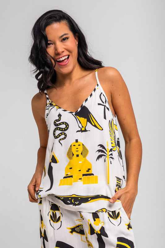 BLUSA LENCERA BLANCA DE ELEMENTOS EGIPCIOS LA FARAONA LOLINA