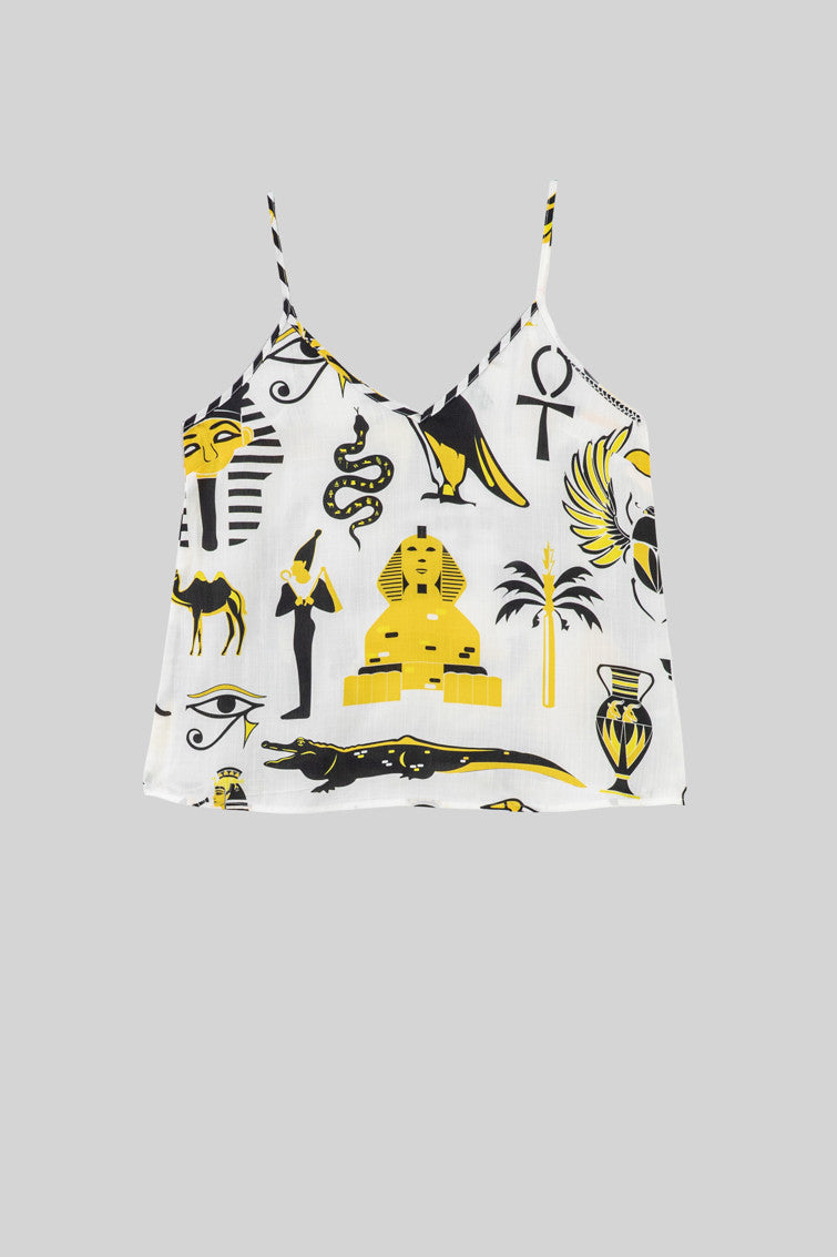 BLUSA LENCERA BLANCA DE ELEMENTOS EGIPCIOS LA FARAONA LOLINA