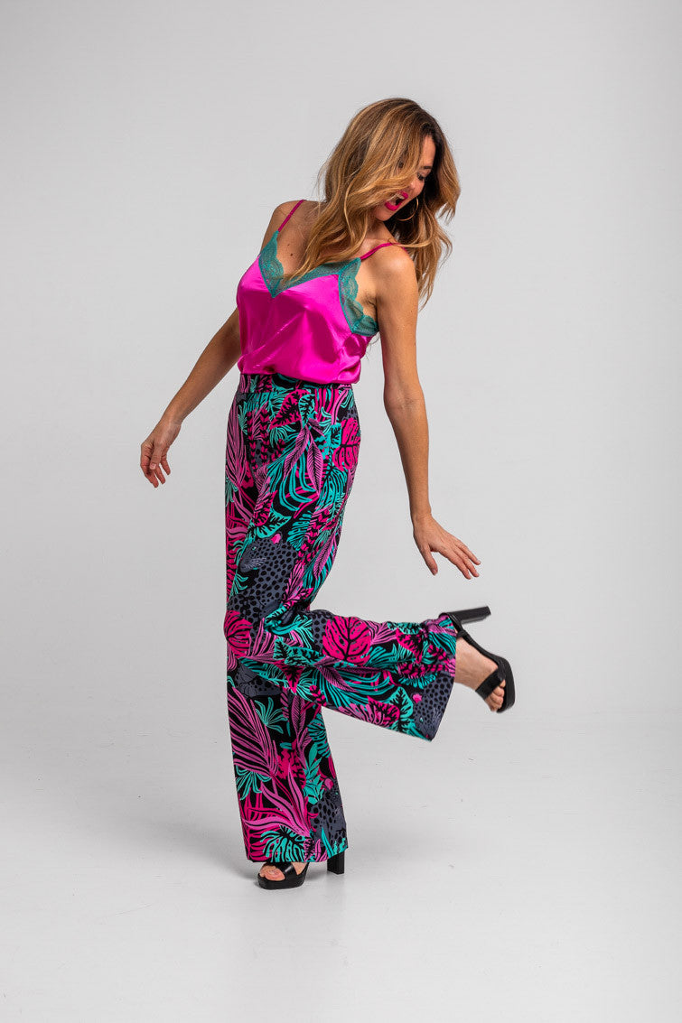 BLUSA LENCERA TURQUESA Y ROSA NOCTURNA LOLINA