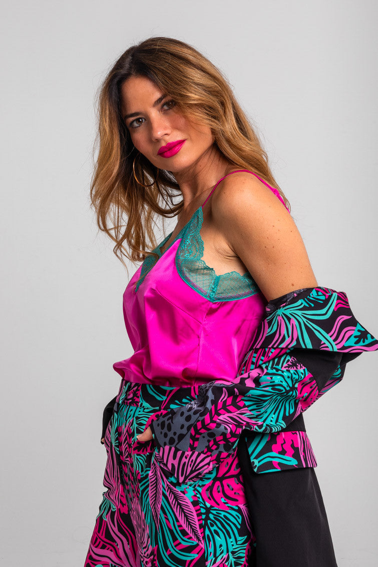 BLUSA LENCERA TURQUESA Y ROSA NOCTURNA LOLINA