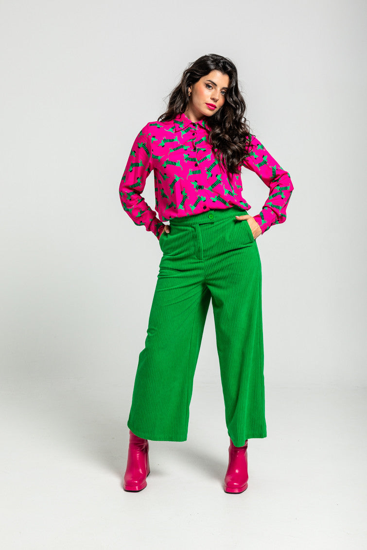 CAMISA DE ESTAMPADO DE PERRITOS FUCSIA Y VERDE LOLINA