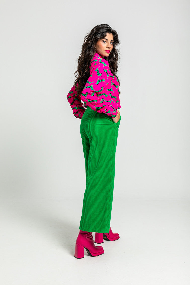 CAMISA DE ESTAMPADO DE PERRITOS FUCSIA Y VERDE LOLINA