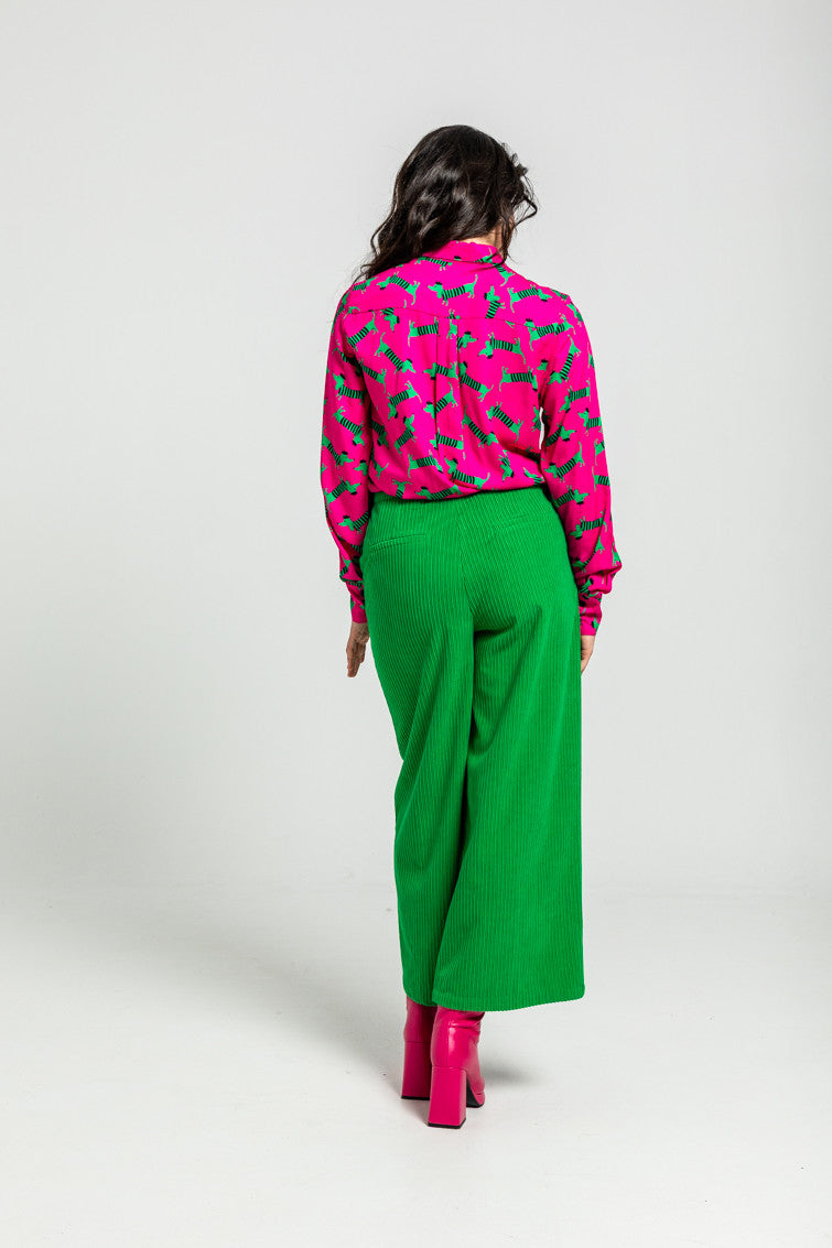 CAMISA DE ESTAMPADO DE PERRITOS FUCSIA Y VERDE LOLINA