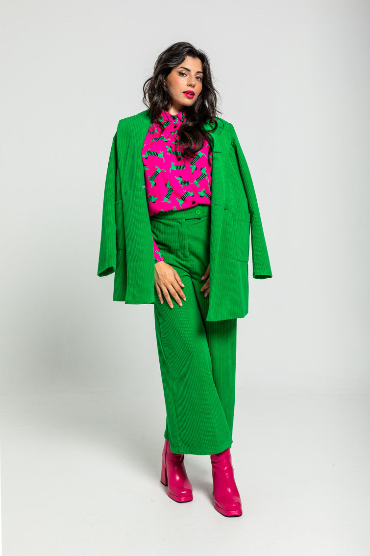 CAMISA DE ESTAMPADO DE PERRITOS FUCSIA Y VERDE LOLINA
