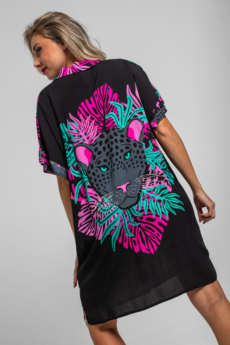 CAMISERO CORTO OVERSIZE HOJAS Y PANTERAS NOCTURNA LOLINA