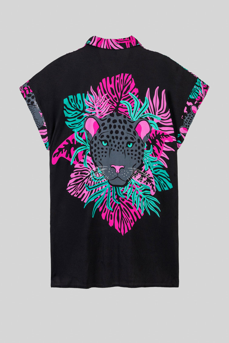 CAMISERO CORTO OVERSIZE HOJAS Y PANTERAS NOCTURNA LOLINA